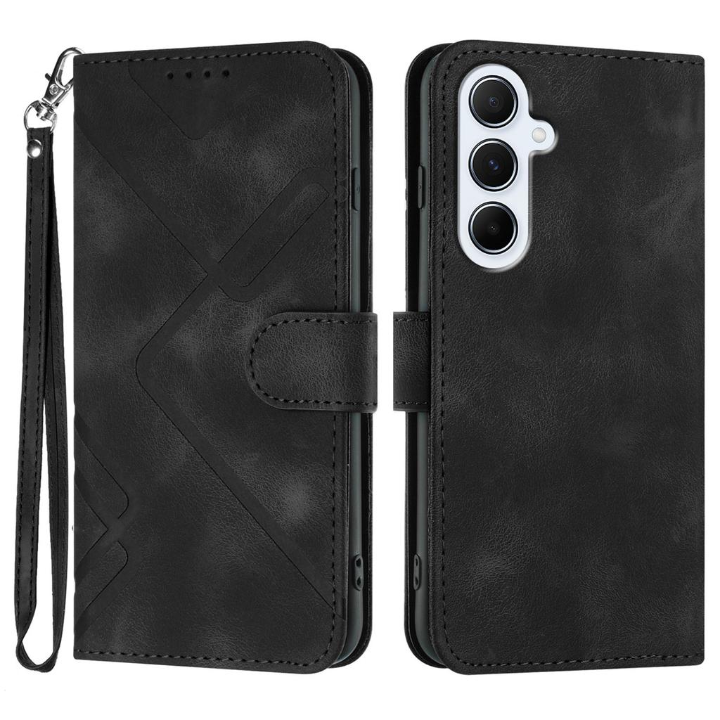 For Samsung Galaxy A56 5G Wallet Case Line Imprinted PU Leather Phone Cover with Strap