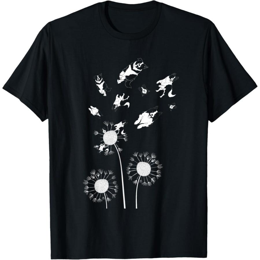 Floral Flower Dandelion Dog Lover Border Collie T-Shirt for Men Women Kids
