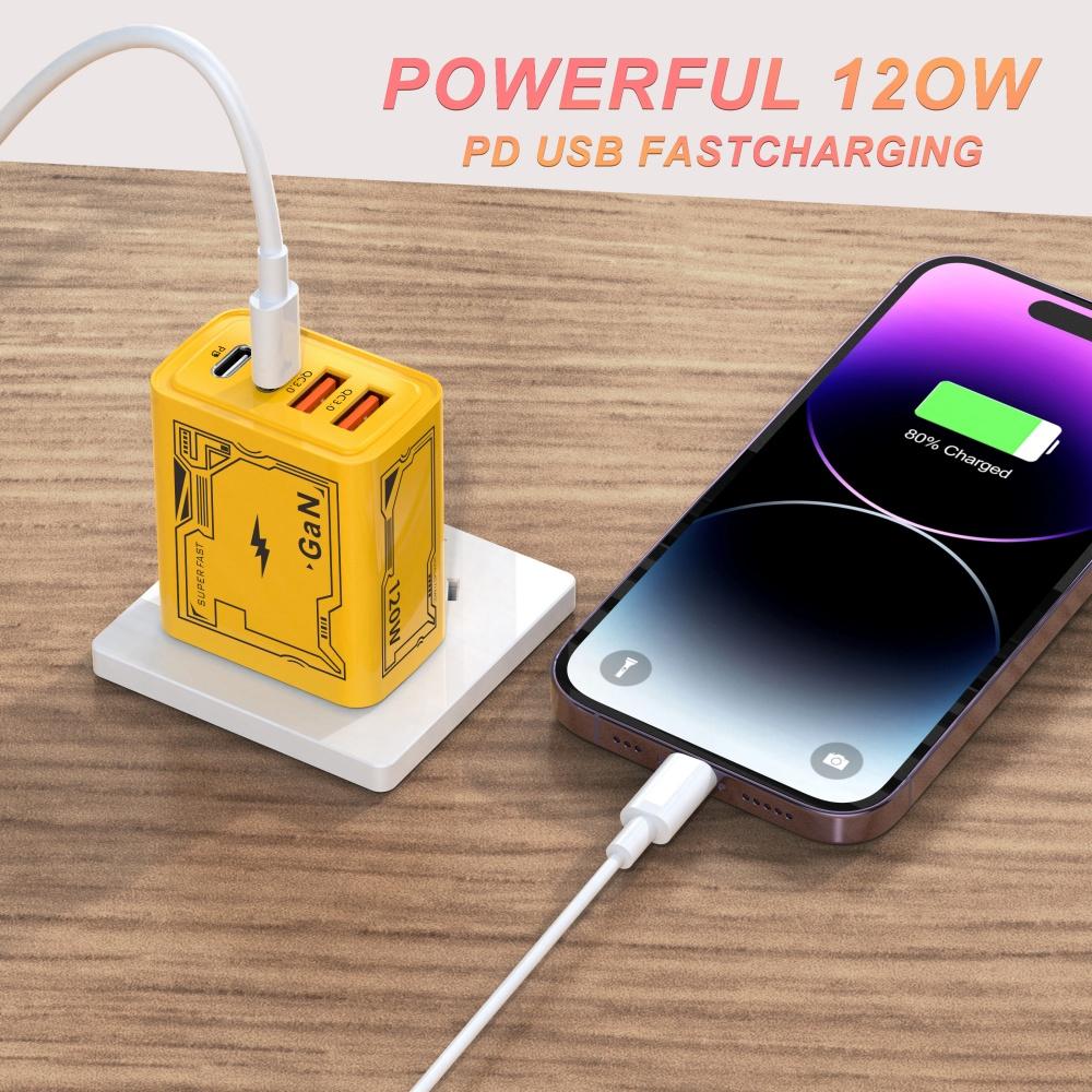 120 Вт 4 порта USB C Быстрая зарядка PD Quick Charge 3.0 Type C Настенный адаптер для зарядки телефона для iPhone 16 15 14 Pro Xiaomi Кабель USB C