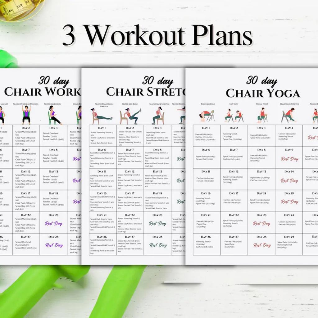 30 Day Chair Workout Fitness Planner Home And Exercise Guide Training Log Book