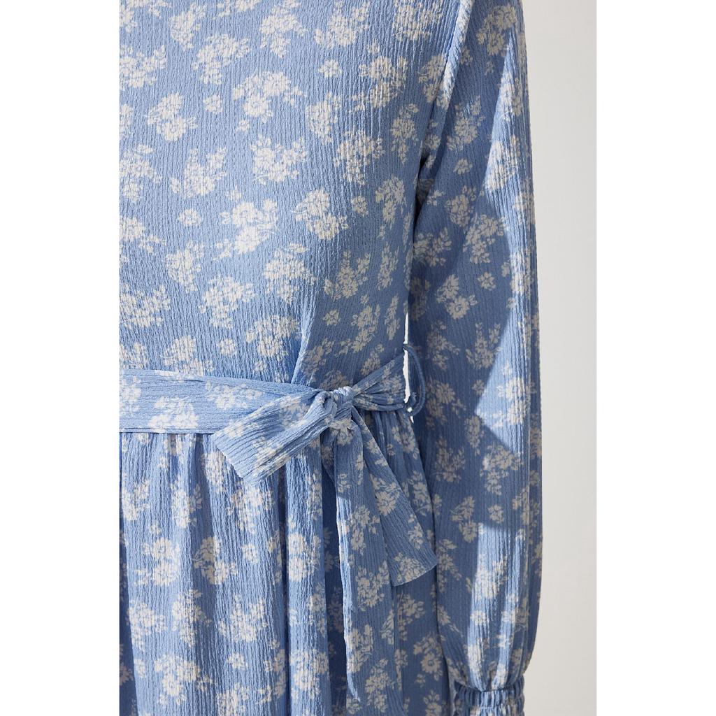 Women's Sky Blue Floral Summer Long Knitted Dress Dd01322