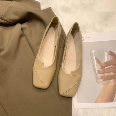 Zhike~ Дизайнерские Однотонные Туфли Женские 2025 Новые Нишевые Квадратный Носок Низкий Каблук Мягкая Кожа Поздний Вечер Ветер Мелкий Вырез Туфли Бабушки