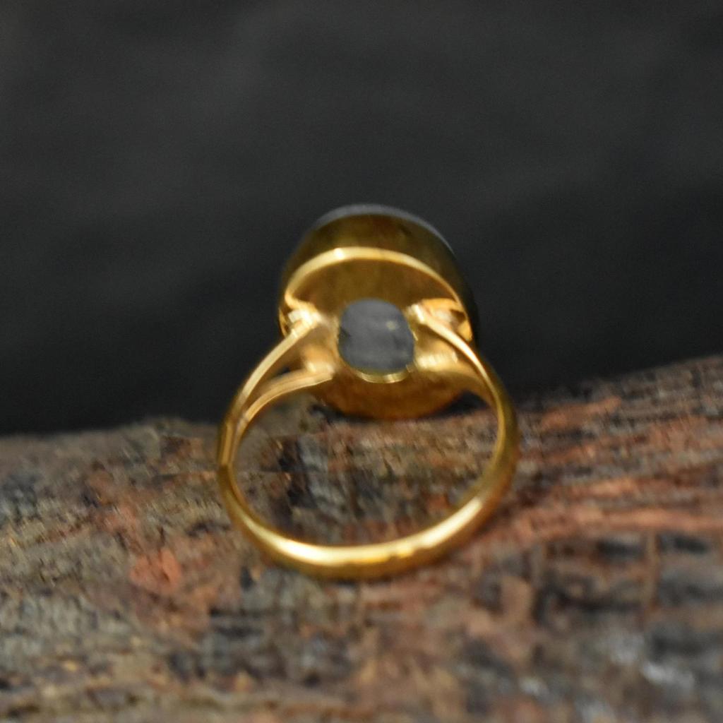 Натуральный голубой радужный лунный камень серебро 925 пробы покрытие желтым золотом кольцо ювелирное изделие