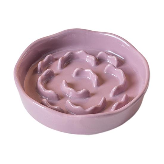 Raised Pet Slow Feeder Bowl, Ceramic Slow Down Eating Food Bowl, Anti Vomiting Food Dish for Small Medium Dogs & Cats