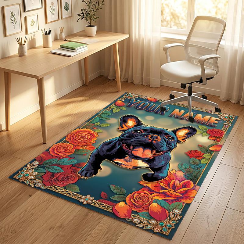 Dog Theme Crystal Velvet Rug Personalized Custom Name Text Soft Floor Mat Home Decor