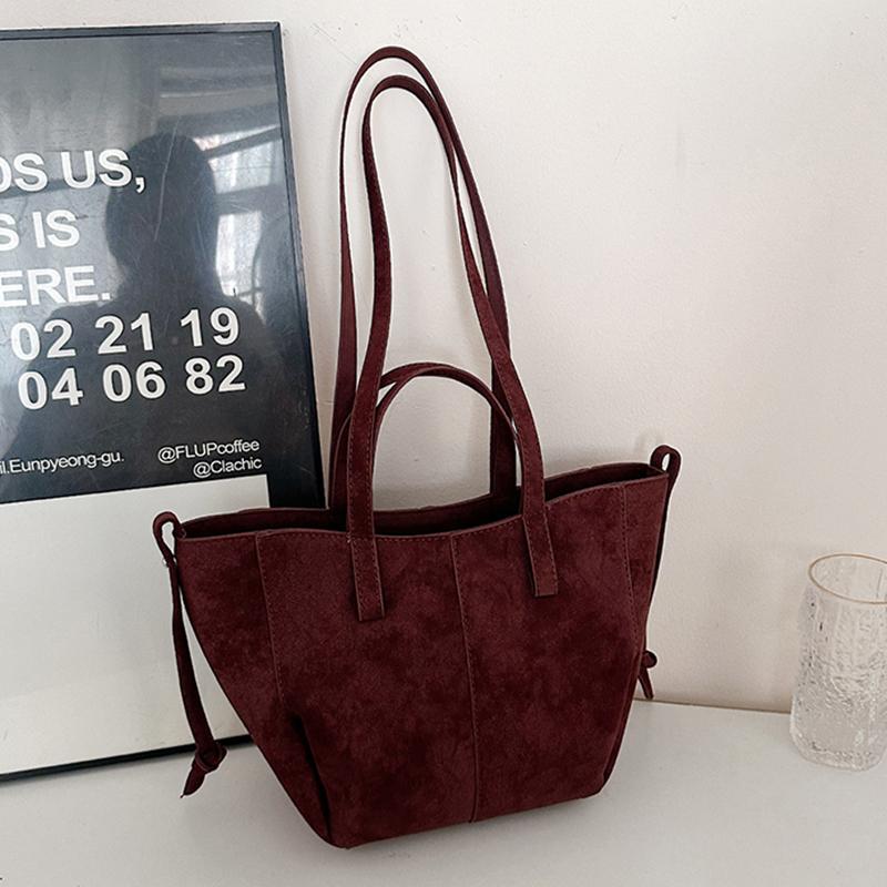 Yogodlns New Womens PU Leather Shoulder Bags Retro Tote Bag Autumn Winter Suede Large Capacity Shoulder Bag Versatile Commuting Bag