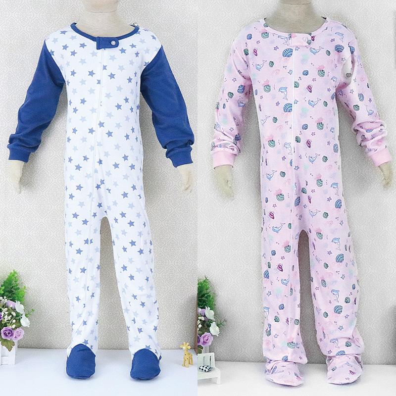 100% Хлопковые комбинезоны с длинным рукавом для мальчиков и девочек, возраст 2-7 лет, с застежкой-молнией и забавными узорами - Идеальная пижама