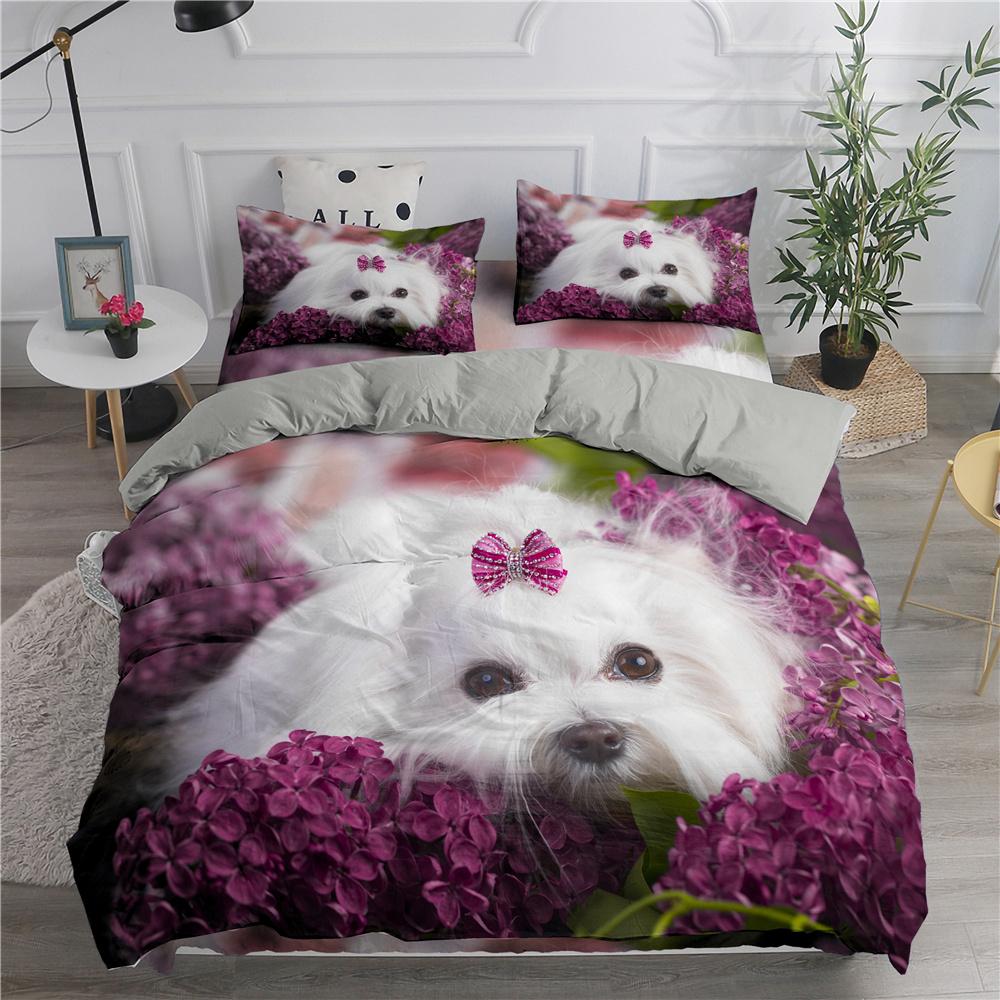 Lovely White Dogs Bedding Set Animal Fashion 3D Print Comforter Luxury Queen King Single Size Duvet Cover Set Home Textile Decor