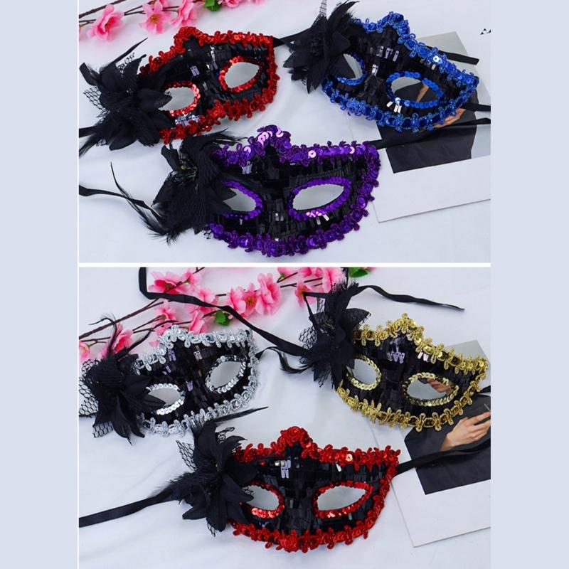 Маска на Хэллоуин, Венецианская маскарадная маска Цветочные блестки Маска для глаз, Маскарадная маска на пол-лица для карнавалов, Балов, Вечеринок