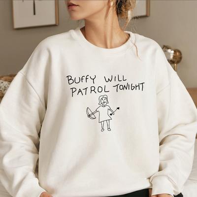 Толстовка Buffy Will Patrol Tonight Футболка Buffy Свитер Sunnydale High School Вампирский свитер Унисекс Длинные рукава Толстовки