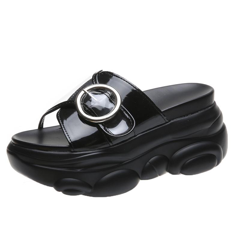 Модные высокие женские шлепанцы модные босоножки на танкетке обувь женская летняя женская обувь толстая подошва плоская платформа обувь