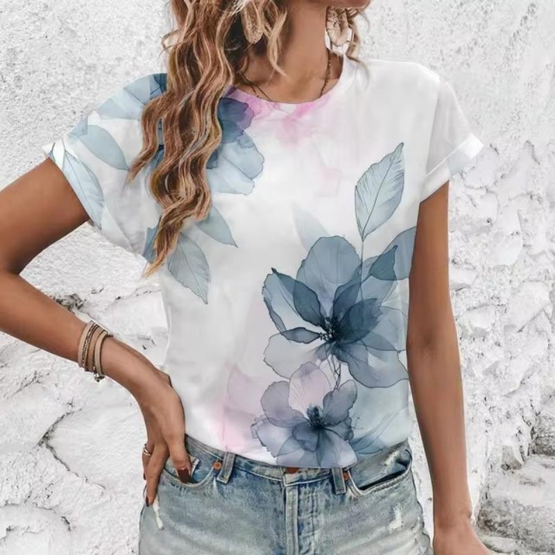 Элегантная женская футболка с художественным цветочным узором, модная футболка с 3D-печатью, популярная женская футболка с короткими рукавами Ummer Leisure