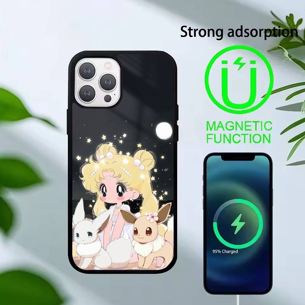 Cartoon F-Sailor M-Moons Phone Case For iPhone 14,16,15,13,17,12,Plus,Pro,Max Magnetic For Magsafe Frosted Cover