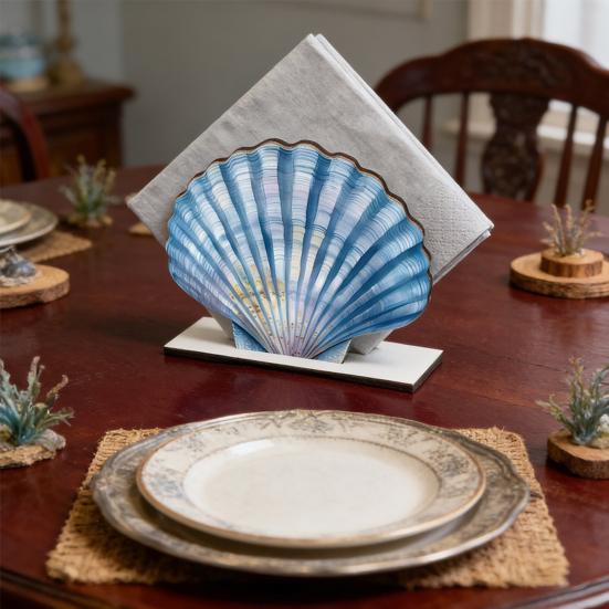 Ocean Themed Wooden Napkin Holder for Table, Summer Coastal Napkin Dispenser, Rustic Tissue Holder for Kitchen, Dining Room