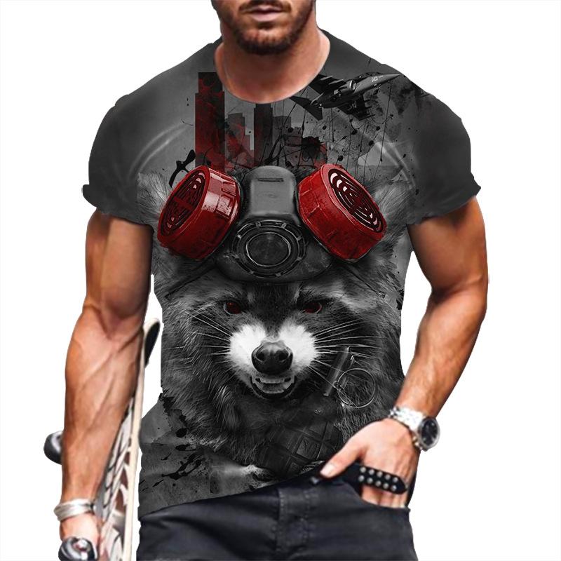 Футболка с 3D-принтом букв, мужские футболки с животными, волк, повседневный топ большого размера с короткими рукавами, мужская футболка