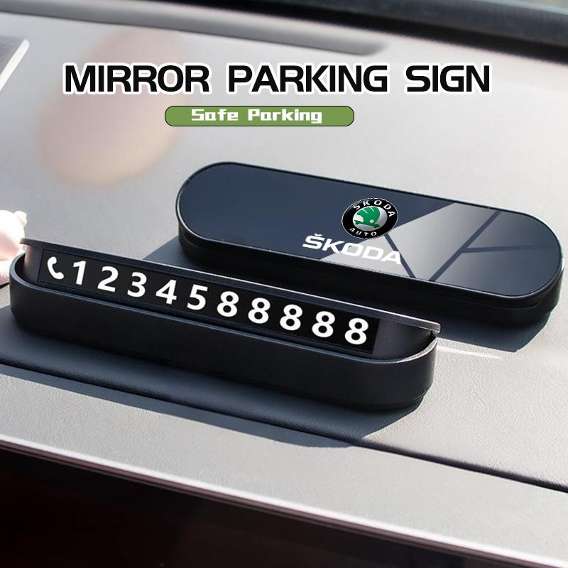 ptncy6 Hidden Mobile Phone Number Plates Car Logo Temporary Parking Signs Accessories For Skoda S Kodiaq Octavia 2 3 Yeti Karoq Rapid