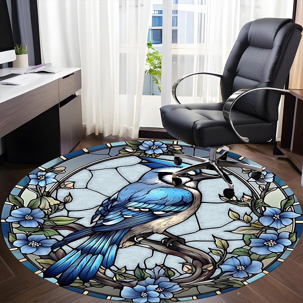 1pc Stained Glass Bird Office Round Area Rug, Under Office Chairs Bedroom Living Room Home Decor, Room Deco