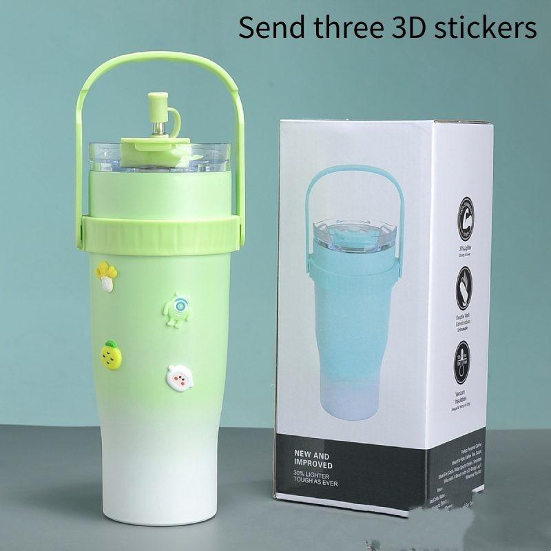 Large Cup Thermos Capacity Stainless Steel Convenient Durable Straw Carried Can