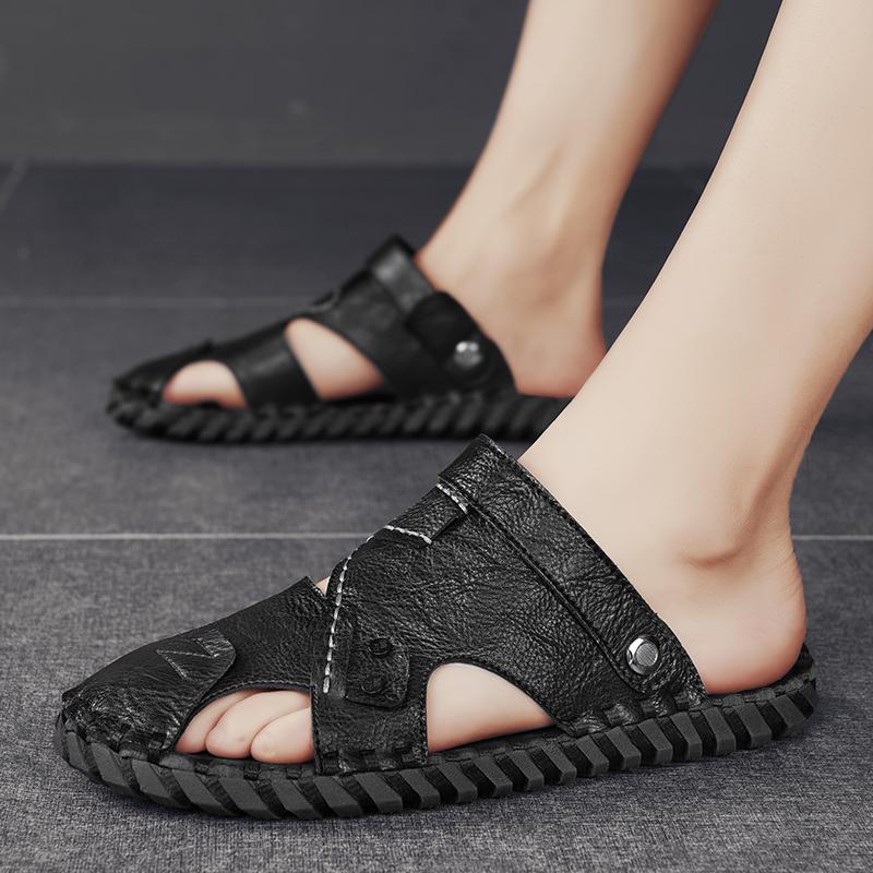 Fashion Handmade Soft Bottom Casual Men Sandals Fashion New Beach Trekking Shoes Non-Slip Quick Drying Summer Male Genuine Leather
