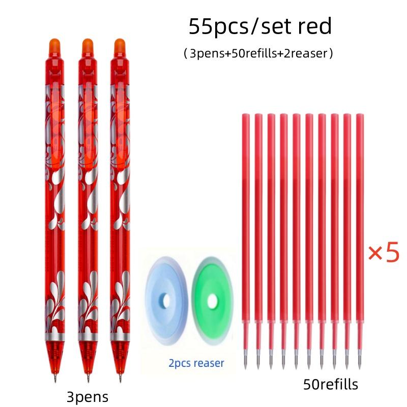 55pcs/set Gel Pen Press Type 0.5mm Erasable Gel Pen Set 6 Colors Washable Handle Magic Refills Rod Super Capacity Ink Writing Stationery