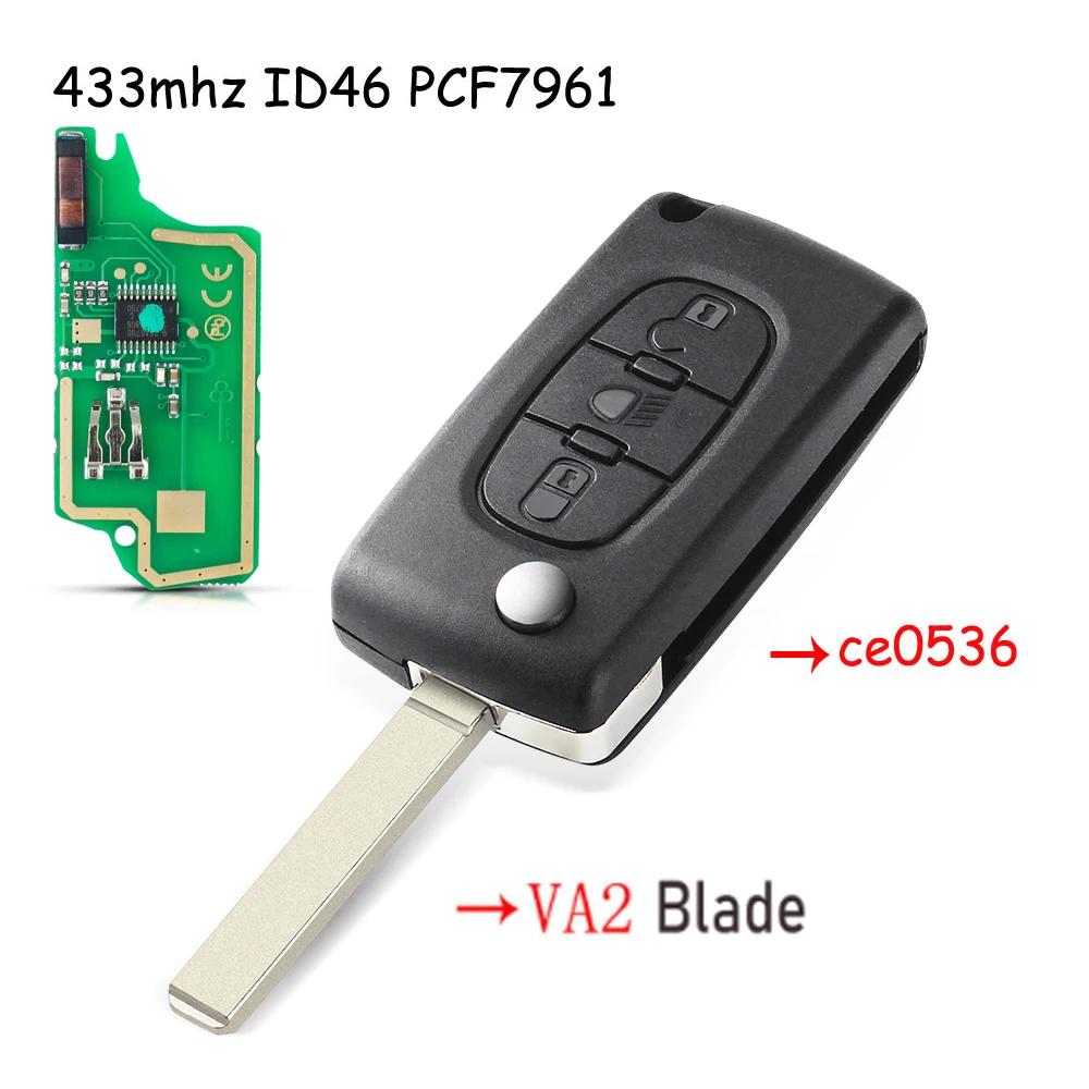 KEYYOU For Citroen C5 X7 C2 C3 C4 Grand Picasso Berlingo C6 C8 3 Buttons light Remote Car Key VA2/HCA 433Mhz ID46 CE0523 Ce0536