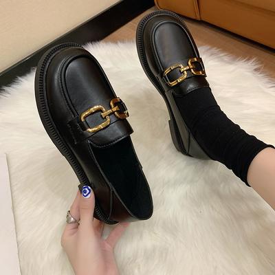 Британские мягкие кожаные весенне-осенние маленькие кожаные туфли для женщин, новые ретро металлические черные одинарные туфли, универсальные лоферы для женщин