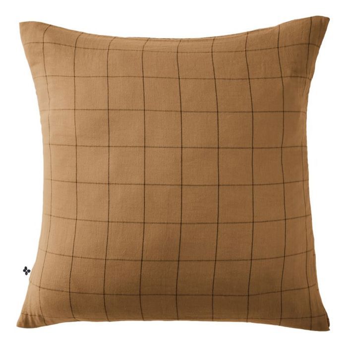 Taie d'oreiller Tissé-teint grands carreaux Déco "Gaïa Match" 60 x 60 cm & 50 x 70 cm "Gaze de Coton" - Gaïa Match Camel - 60 x 60 c