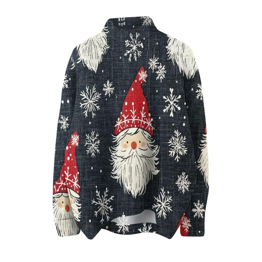 Женская мода, повседневная водолазка с круглым вырезом и длинными рукавами, с рождественским принтом, трикотажный топ