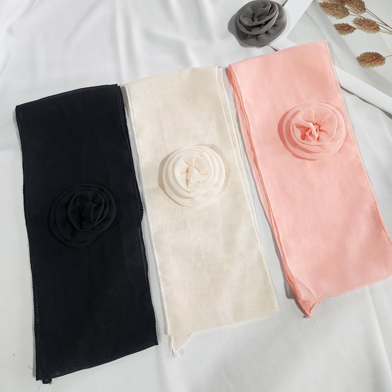 New Rose Chiffon Scarf Women Elegant Decorative Tie Ladies Solid Color Thin Silk Scarf Fashion Versatile Ribbon Scarf 140*14cm