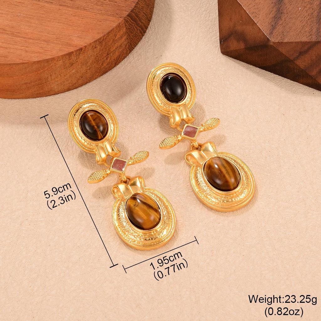 Maillard Осень/Зима Высококлассные Геометрические Серьги с Кисточками из Тигрового Глаза