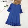 VONDA Women Summer Round Neck Ruffle Short Sleeve Dresses