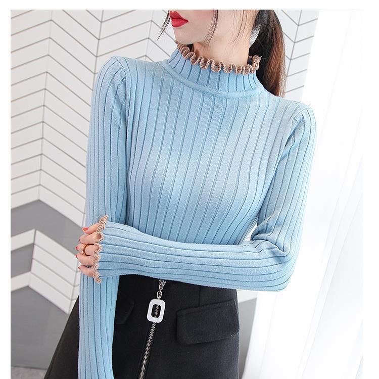 Осень и зима, новый стиль, утолщенный свитер с деревянным краем ушка, женский пуловер с короткими тонкими вязаными низами, рубашка