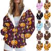 Women's Fashion Casual Halloween Printed Sweatshirt Long Sleeve With Pocket Cardigan Jacket Zipper Hoodie Coat