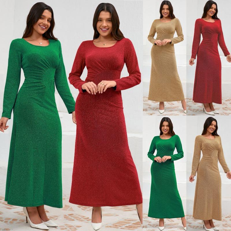 Осенне-зимнее круглое шея с длинным рукавом сверкающее вечернее платье темпераментное облегающее вечернее длинное платье