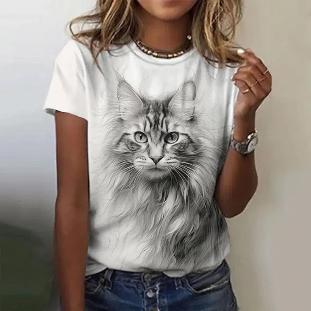 Модная уличная одежда с принтом 3D Cat женская футболка повседневная футболка с коротким рукавом свитер с круглым вырезом летняя женская свободная одежда