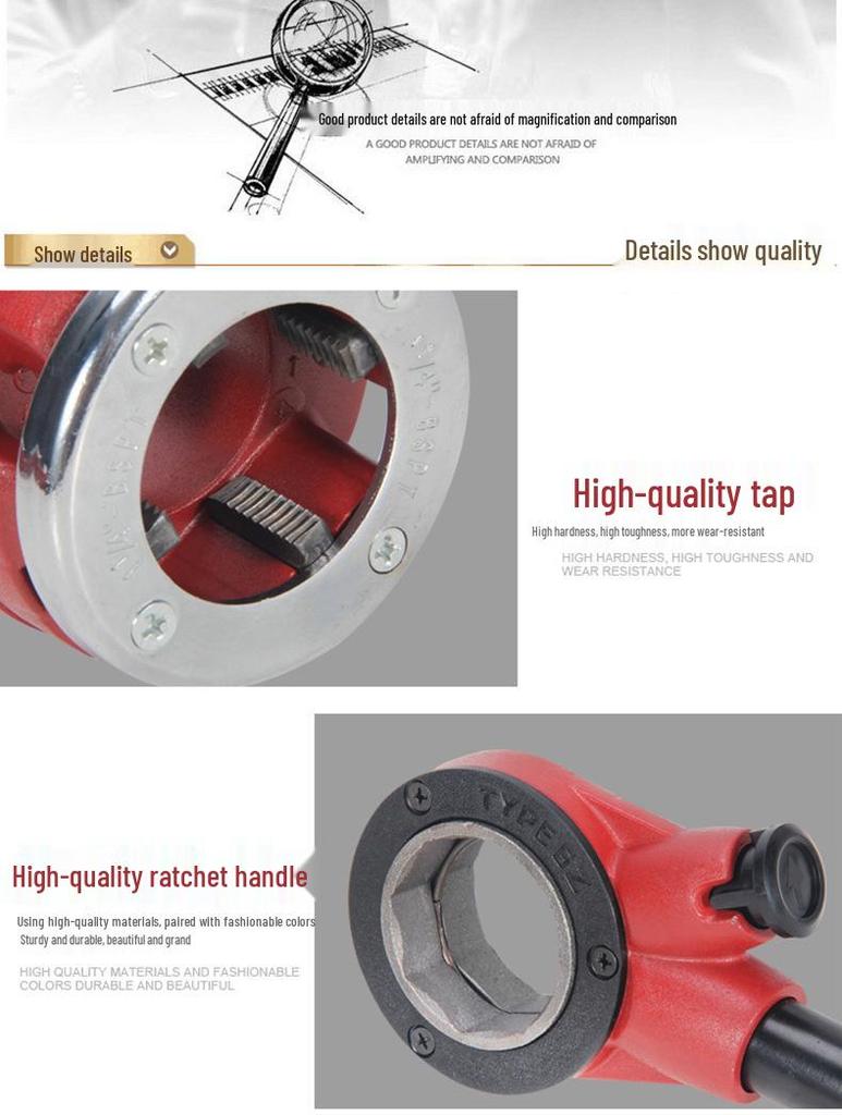 Durable 1/2-4 inch Manual Pipe Threader for Iron, Galvanized, and Water Pipes