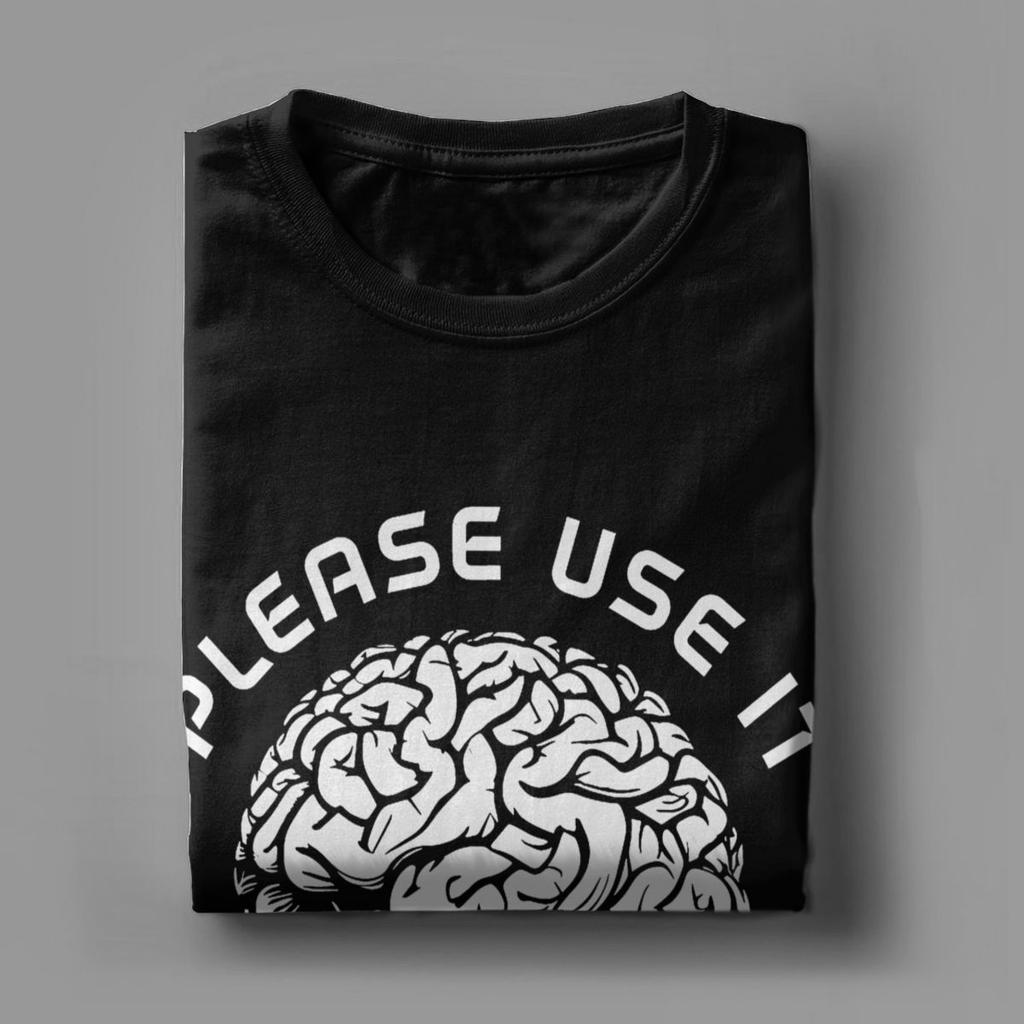 Men T-Shirt Please Use It Your Brain Fashion Cotton Tees Short Sleeve T Shirt Crewneck Clothes Plus Size
