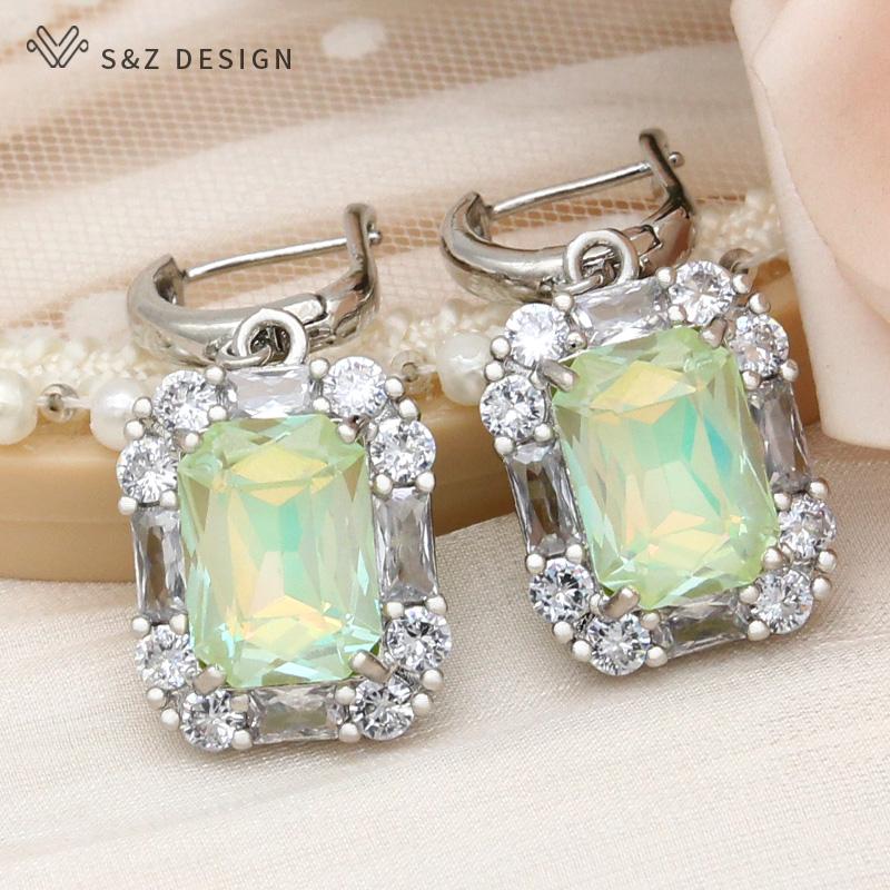 Fashion Rectangle Crystal Drop Earrings For Women Rose Gold Color Wedding Jewelry Cubic Zirconia Eardrop