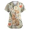 Женская униформа с принтом ко Дню святого Валентина, свободная, с V-образным вырезом, карманом и коротким рукавом
