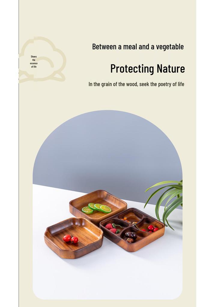 South American Walnut Wood Fruit and Snack Tray - Round & Square Compartments