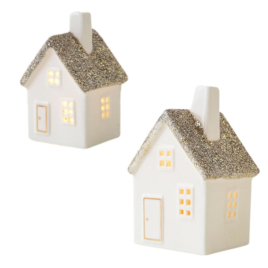 Christmas Village House LED Lighted Ceramic House for Xmas Home Scene Layout