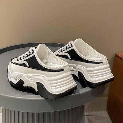 Толстые полутапочки с носком и толстой подошвой, женские летние новые уличные туфли-буфы, модные универсальные повседневные парусиновые туфли со шнуровкой