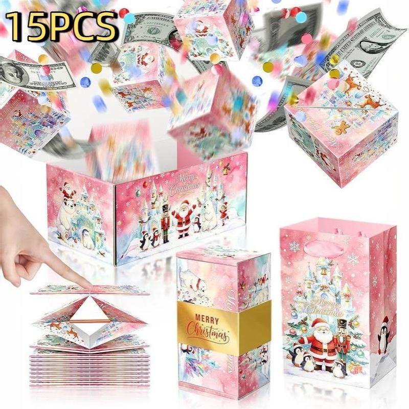 2/15Pcs Christmas Surprise Explosion Gift Box With Up Confetti Cash Holder And Gift Bag For Xmas Party Family Gifting