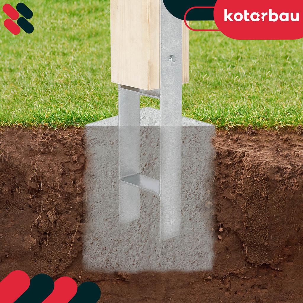 Kotarbau® H-Column Base For Wall-In Installation, Bracket, Galvanized Steel Anchor, 160 Mm, Set Of 4