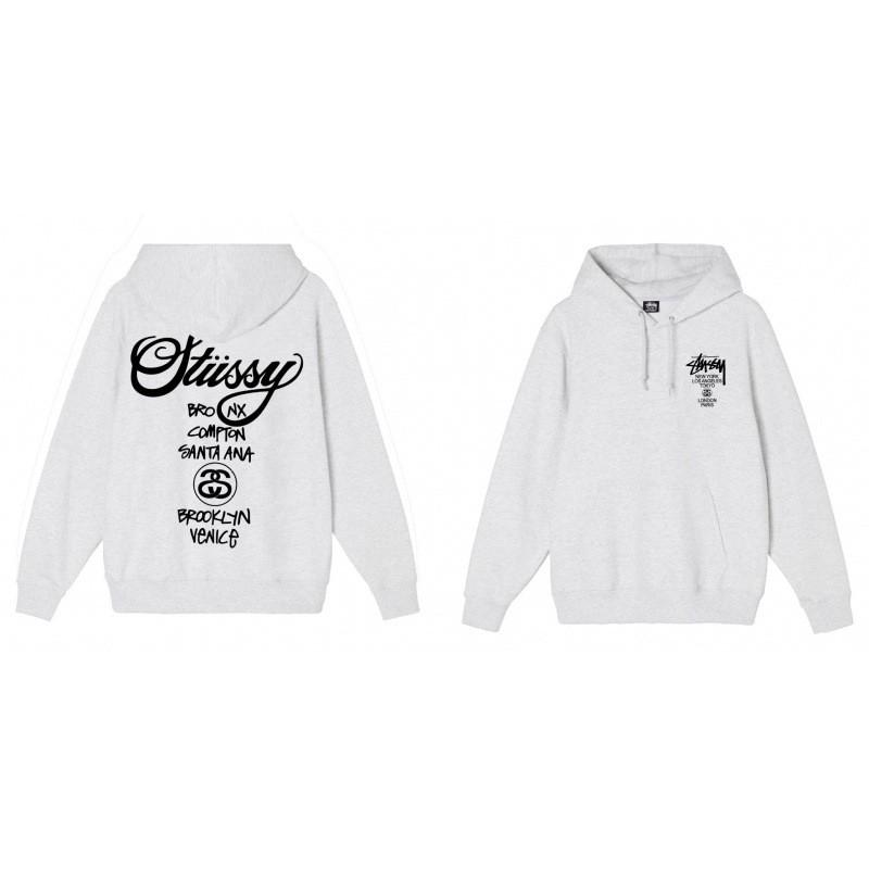 Stussy Letter Print Hoodie Couple Loose Fit Fleece Lined Sweatshirt