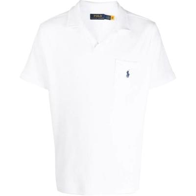 Polo SS23 Однотонная вышитая футболка-поло прямого кроя с коротким рукавом для мужчин, белая 710901044-001