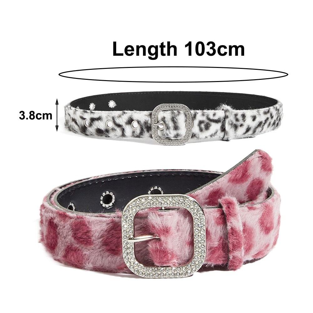 Pink Plush Women's Belt Leopard Print Waist Belt Fashion Pin Buckle Waistband Jeans Accessories