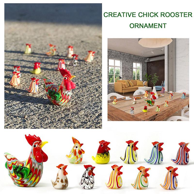 Living Room Chick Rooster Glass Beads Colorful Animal Large Small Hens Statue Miniatures