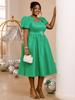 Green High Waist Dress for Women V Neck Cut Out Short Puff Sleeve Evening Party A Line Ball Gowns