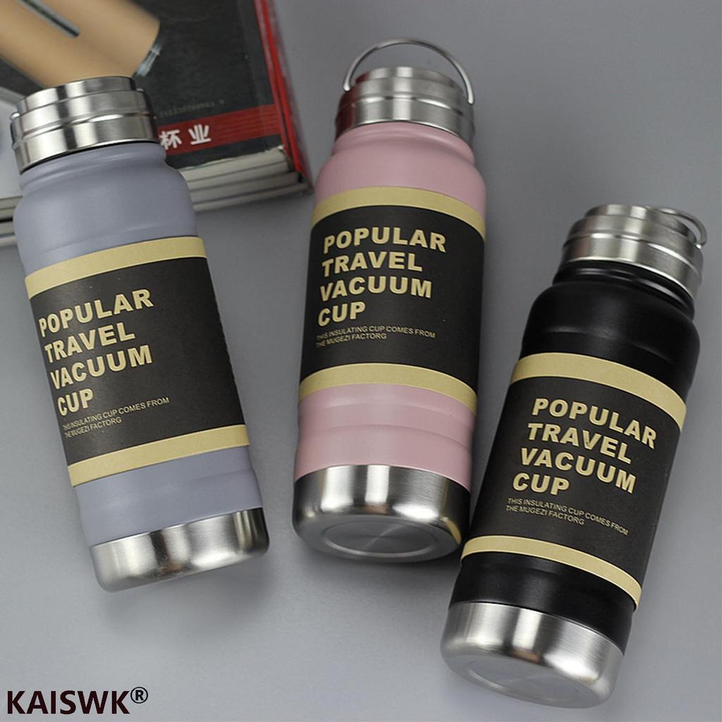 Бутылка для воды 1 литр Бутылка из нержавеющей стали Холодоизоляция Теплоизоляция 600 мл Вакуумная Двойная Структура Прямое Питьё Широкое Горло Кемпинг Спорт